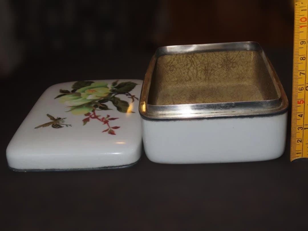 明治金工 尾張七宝 銀線七宝 花蜂図 銀覆輪 ボンボニエール 内古裂張