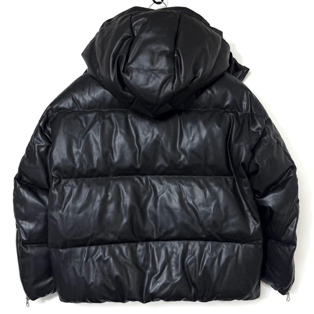 adidas フェイクレザー ダウンジャケット ブラック M - メルカリ