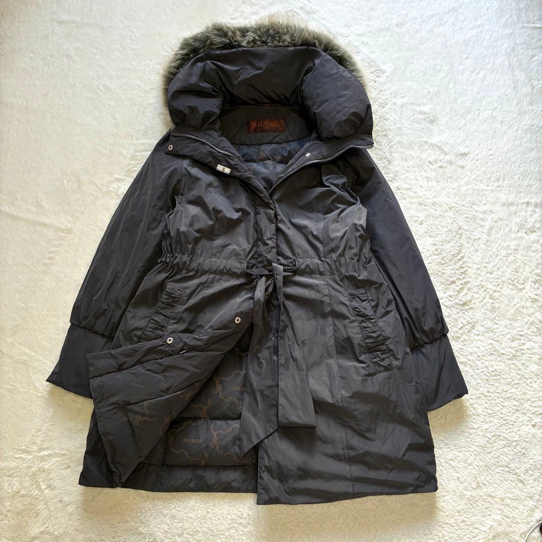 BALMAIN ブルーフォックスファーダウンコート ダウン95% グレー M