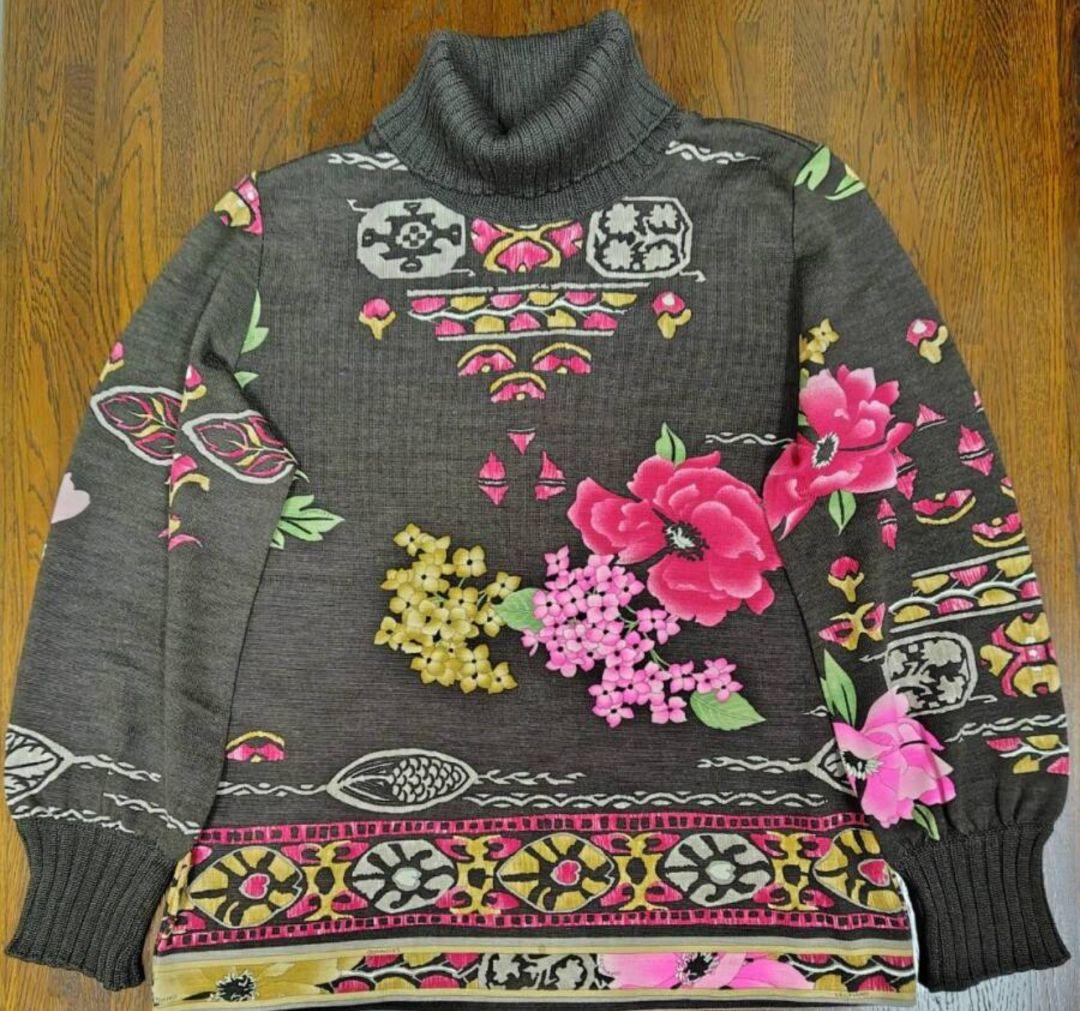 LEONARD 花柄 リブタートルネックセーター ウール シルク LEONARD - レオナール LEONARD FASHION ニット セーター ハイネック