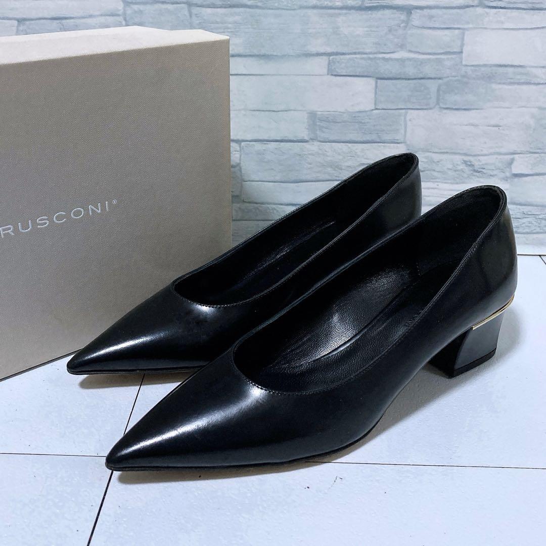 極美品 ファビオルスコーニ レザーパンプス 本革 ポインテッドトゥ 黒 38 極美品✨】ファビオルスコーニ パンプス レザー ブラック ポインテッド