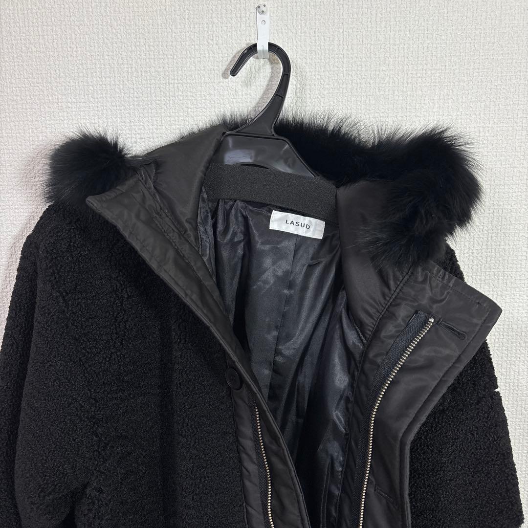 LASUD ファーボアコート ブラック 未使用品 サイズ9号 定価34000円
