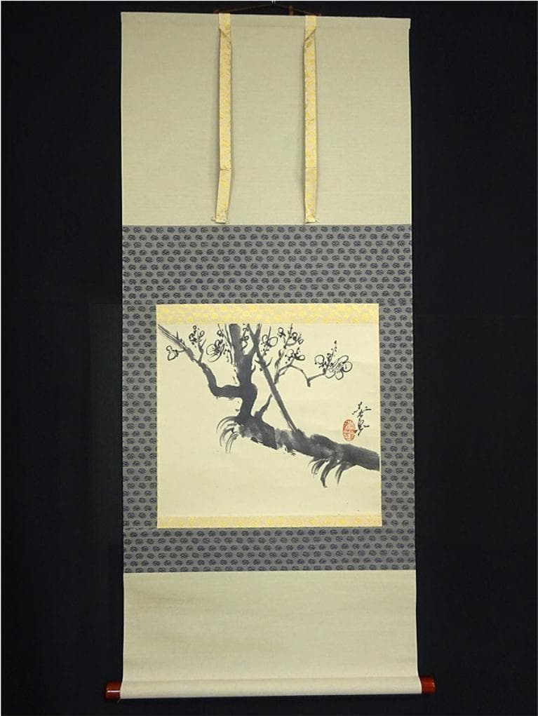 真作】掛軸 大平華泉『寒梅』日本画 紙本 肉筆 共箱付 掛け軸