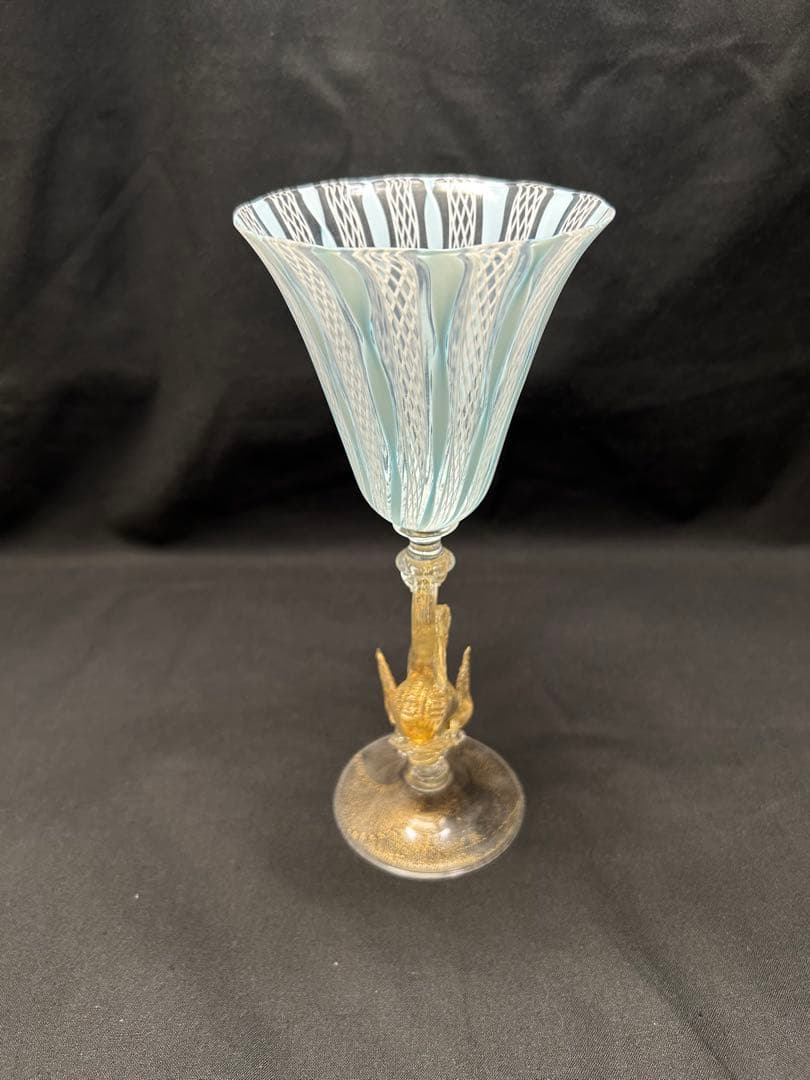 ベネチアングラス　ストライプ模様のガラスカップ 魚モチーフ abde873e53f00bad7ac5ddeeced435