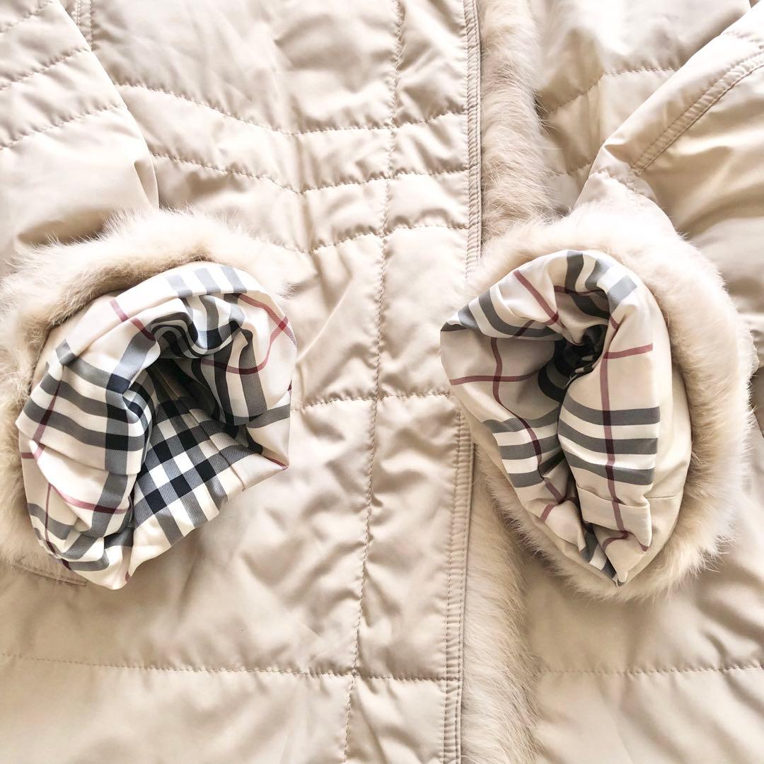 BURBERRY LONDON♪毛皮ノバチェック中綿コート M ラビット2way