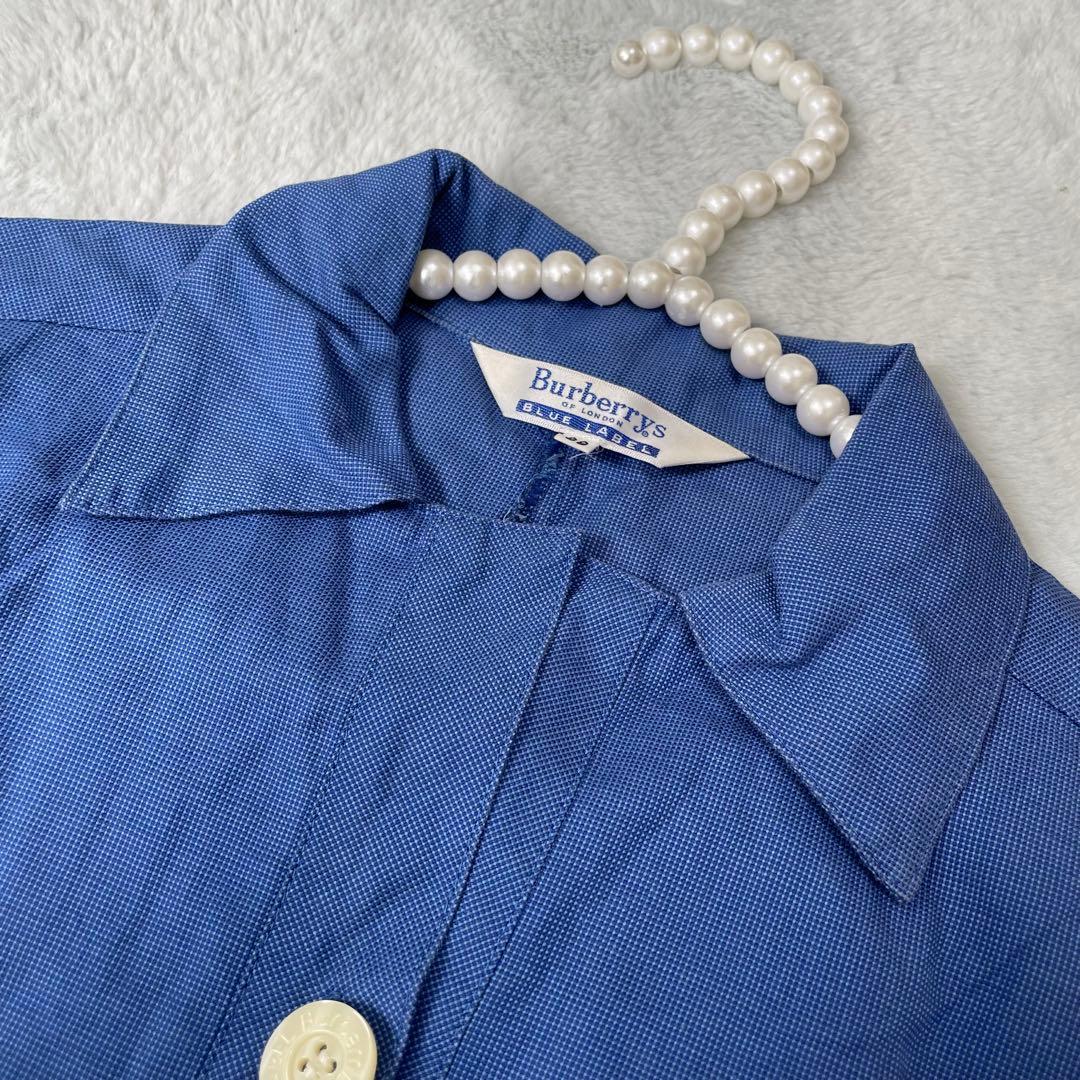 バーバリーブルーレーベル シャツ 五分袖 綿100% 38 M相当 青ブルー系