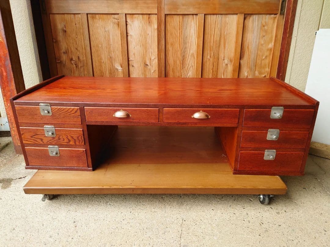 タモの両袖文机　《リペア済》