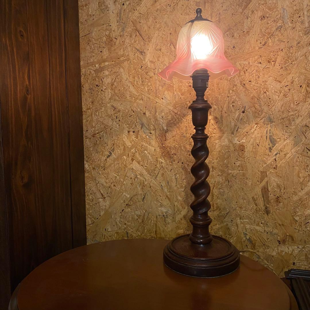 ヴィンテージ テーブルランプ　シェードランプ　照明　ライト　アンティーク ヴィンテージ シェード付 木製テーブルランプ（H56cm）｜アンティーク