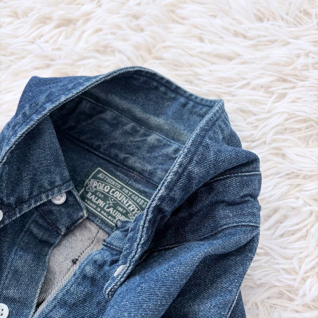 美品】ポロラルフローレン ポロカントリー デニムシャツ L 濃紺 ポニー