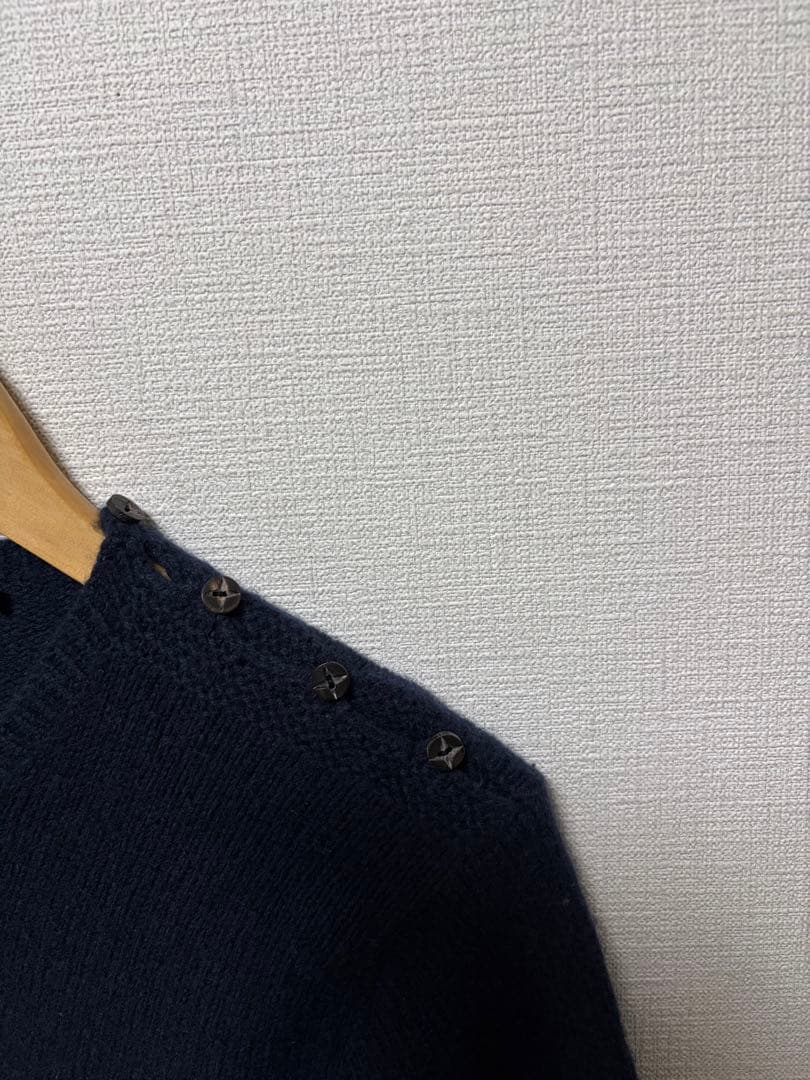 ラルフローレン カシミヤ混 ニット 肩ボタン 馬柄 ネイビー M