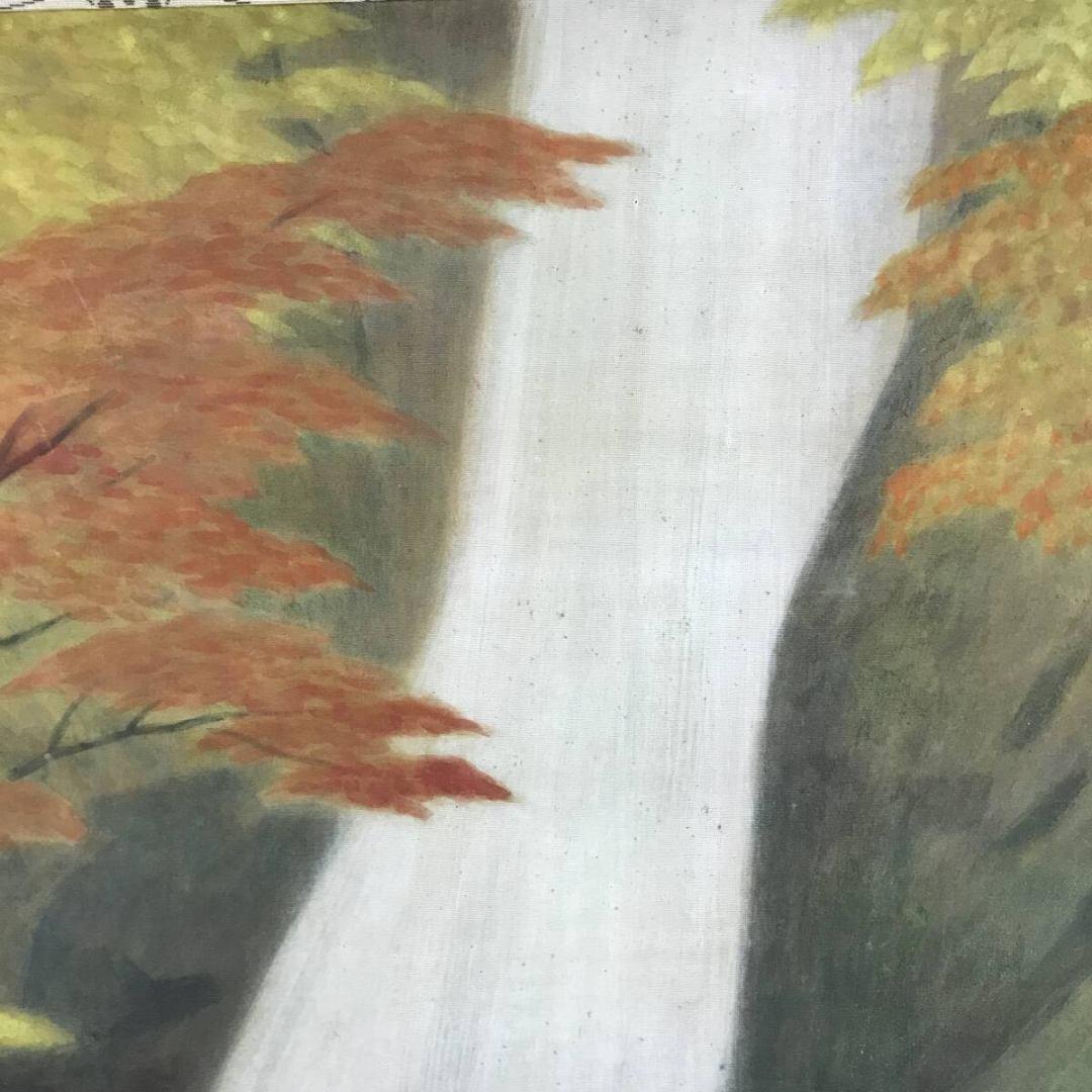 真作/谷口英雄/紅葉瀧図/紅葉滝図/横物/秋/山水図/掛軸☆宝船☆AK-623