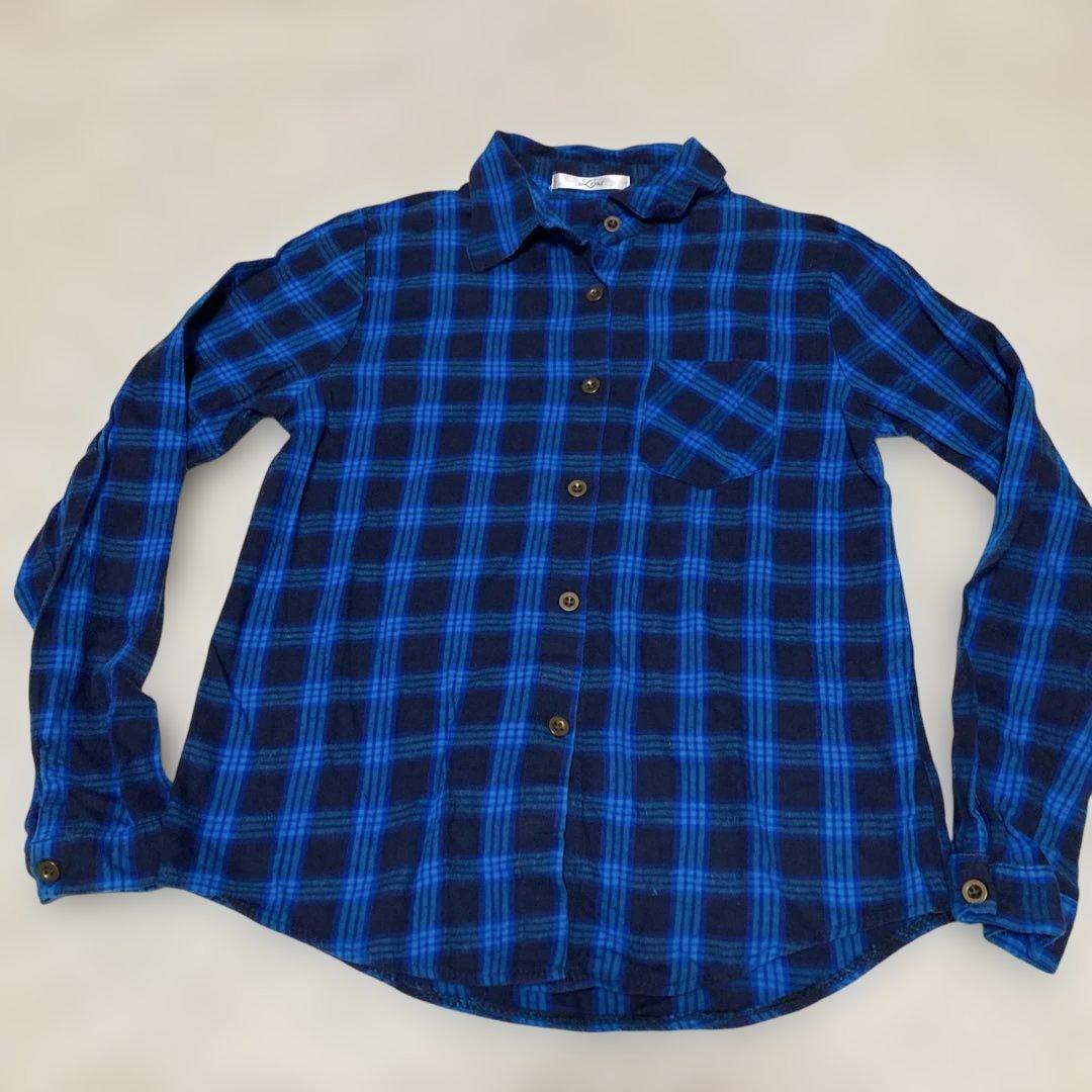 ⑥Lips 青・黒 チェック柄 長袖シャツ Mサイズ - メルカリ