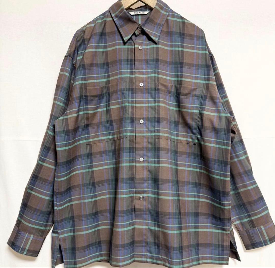 サイズ5 AURALEE スーパーライトウールチェックシャツ AURALEEの定番スーパーライトウールチェックシャツ 2023AW | シフクノ