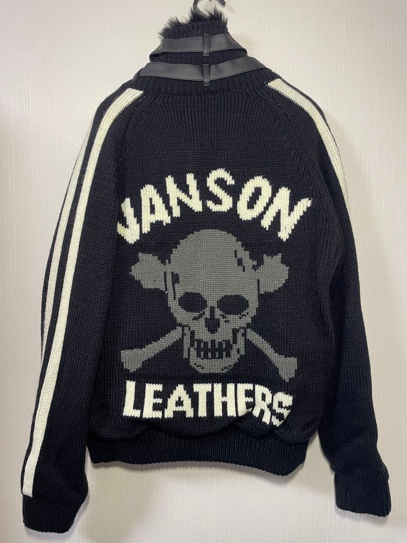 VANSON スカルデザイン ニットジャケット　ニットアウター VANSON（バンソン） ジャガードニット セーター スカル/ボーン/ドクロ