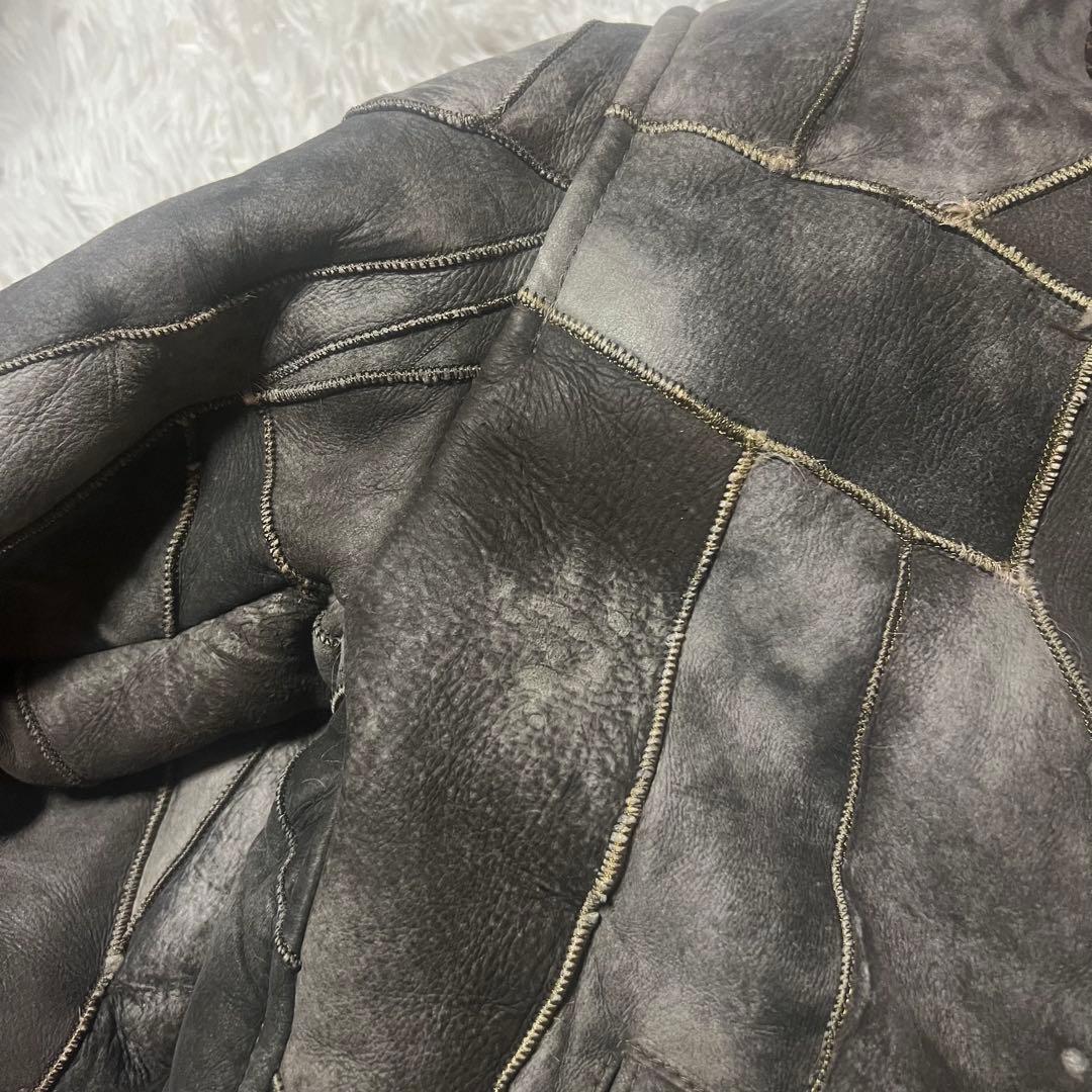 希少】ヴィンテージ リアルムートンジャケットコート パッチワーク 羊