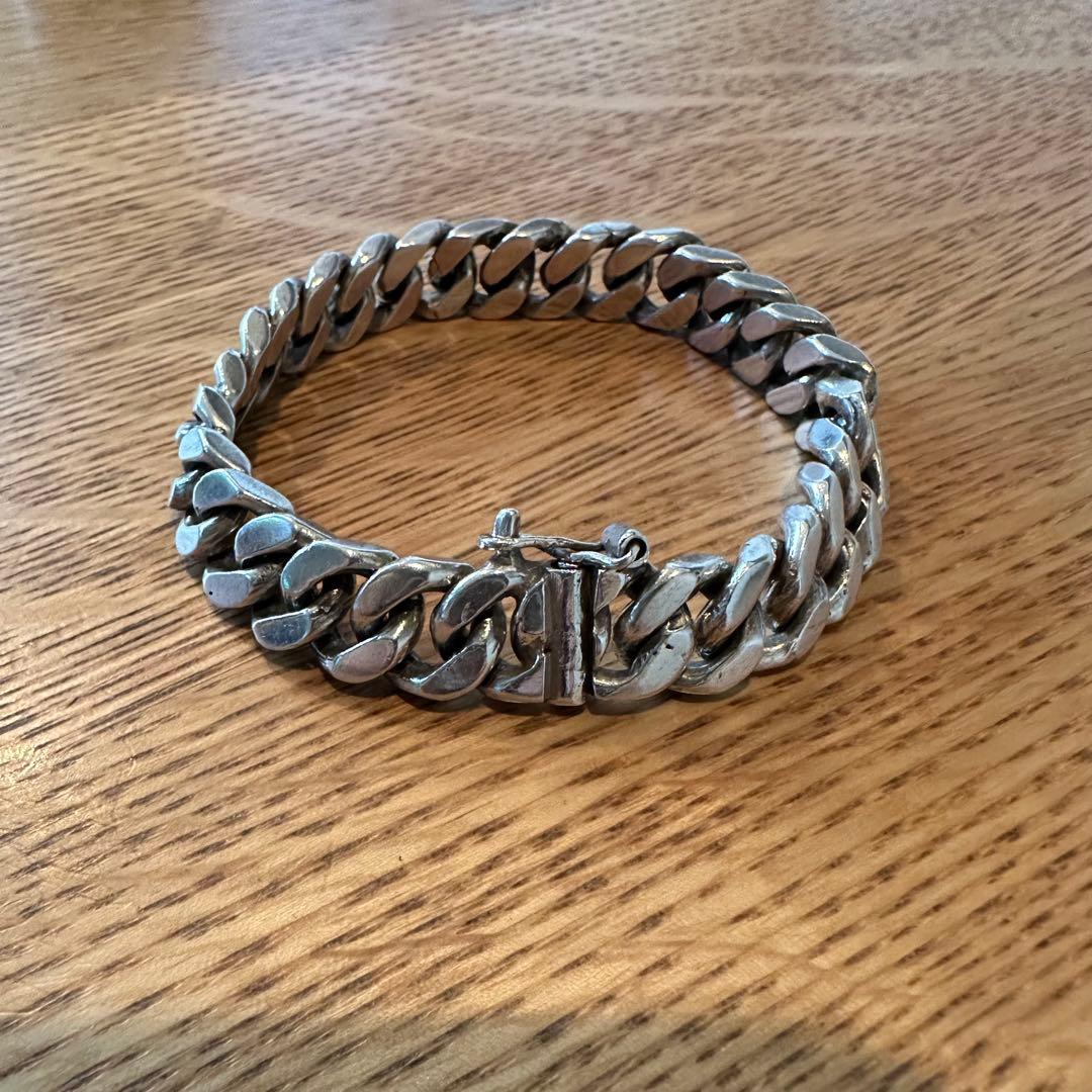 メキシコ製　ヴィンテージ 4面カット　ヘビーカーブリンクブレスレット 925 シンプル ライン 4面カット アズキ チェーン ブレスレット シルバー925