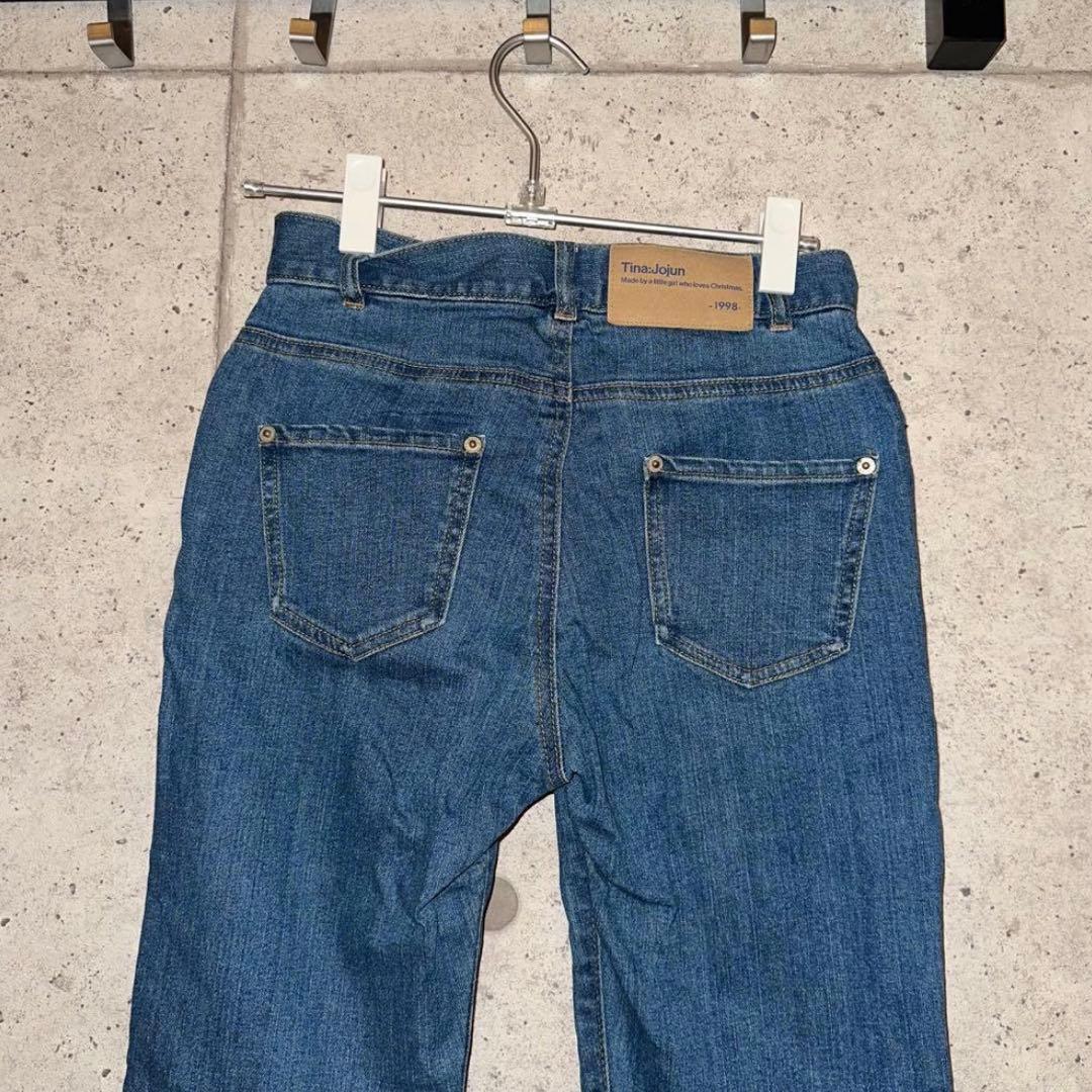 【TINA:JOJUN】《24時間内発送》刺繍入りデニムパンツ　ダークブルー　S