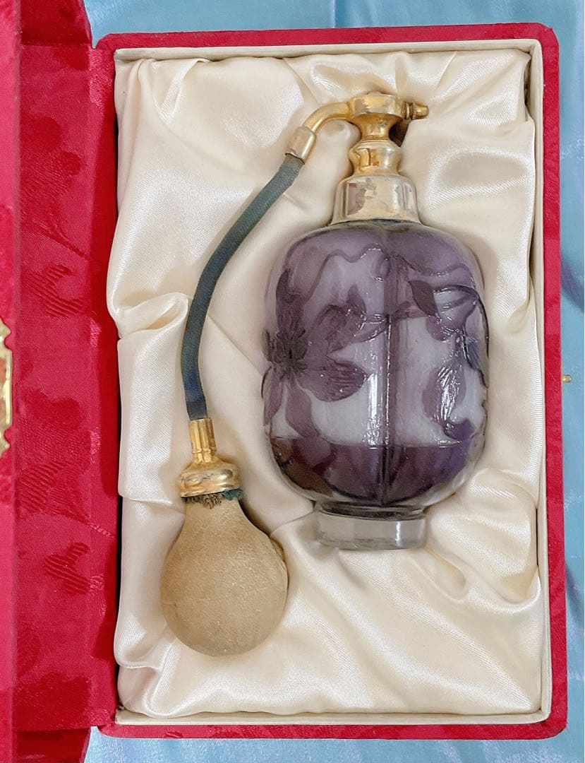 エミール・ガレ クレマンス 香水噴霧器 1890年代 アンティーク 美品 エミール・ガレ 初期作品 蟷螂と草花絵図 エナメル彩水差し カラフェ