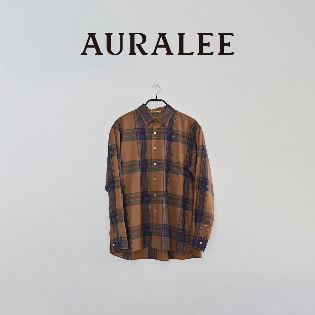 美品 AURALEE ウールチェックシャツ ブラウン AURALEE（オーラリー） 24SS SUPER LIGHT WOOL CHECK SHIRT スーパー