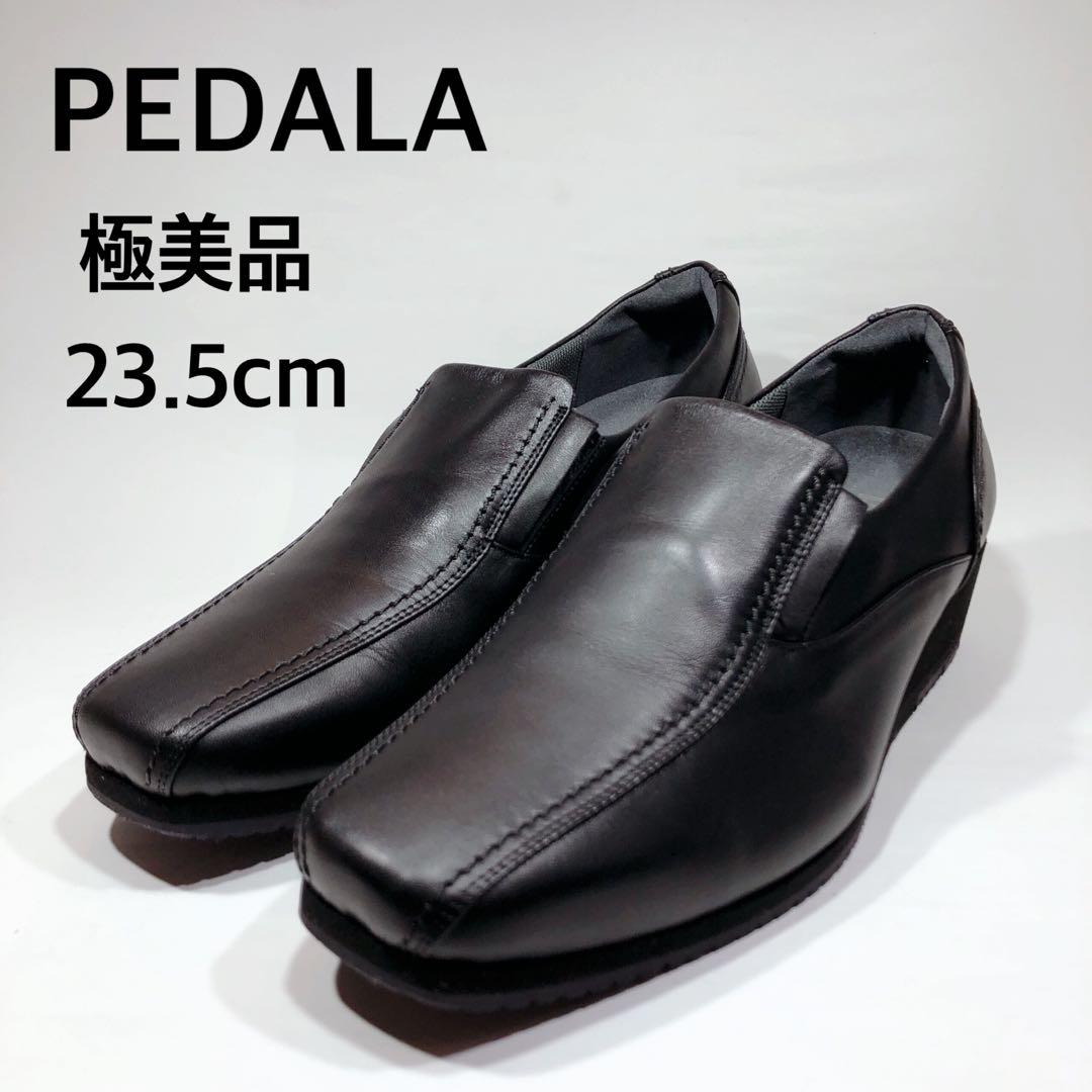 【未使用級】ペダラ　スリッポン　レザーパンプスウェッジソール　スワールトゥ　4E ウェッジソールストラップパンプス☆本革☆日本製☆No.3254