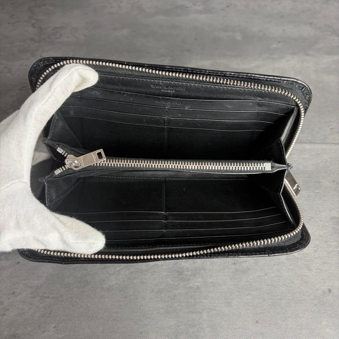 希少】サンローラン ラウンドファスナー 長財布 クロコダイル型押し