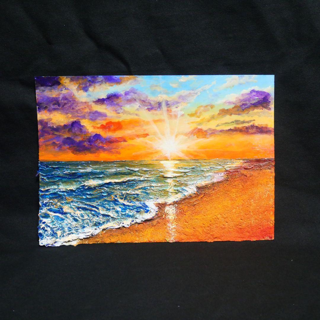 油絵 油彩 油彩画 絵 絵画 【夕陽に染まる海】A4 - メルカリ