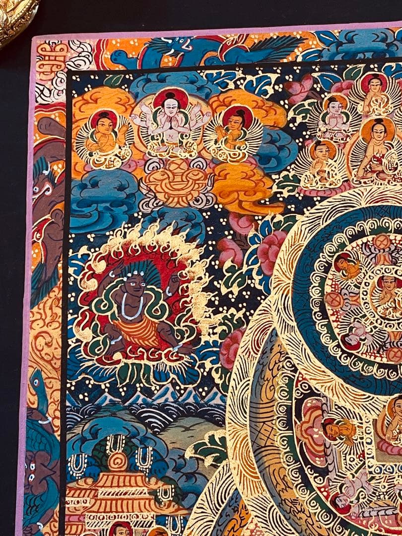 チベット密教 手描き曼荼羅（マンダラ）タンカ 新品・一点物 肉筆画 D4