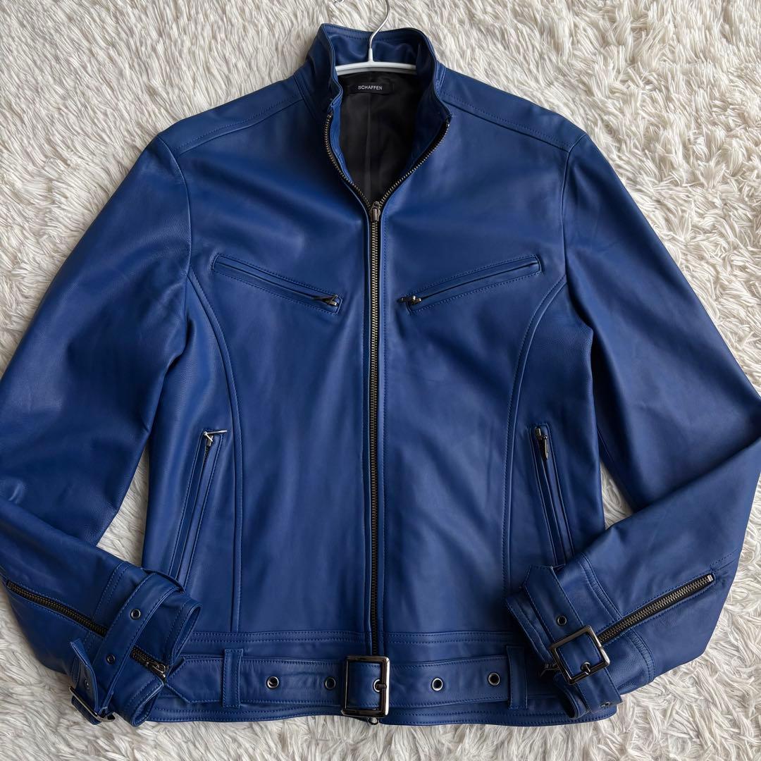 (美品) SCHAFFEN シングル ライダースジャケット ラムレザー ベルト to501-21607-01b.jpg