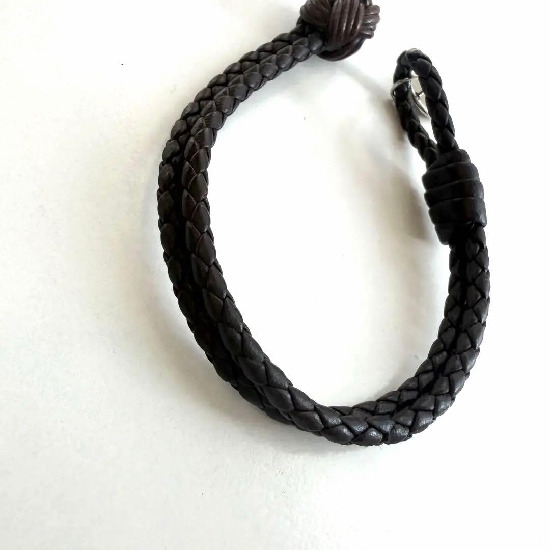 BOTTEGAVENETA ブレスレット レザー プレート編み込みダークブラウン