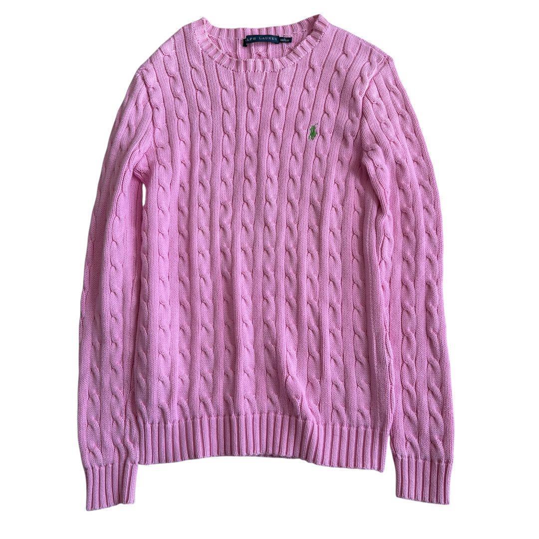 ラルフローレン コットンケーブルニット ピンク×グリーンポニー