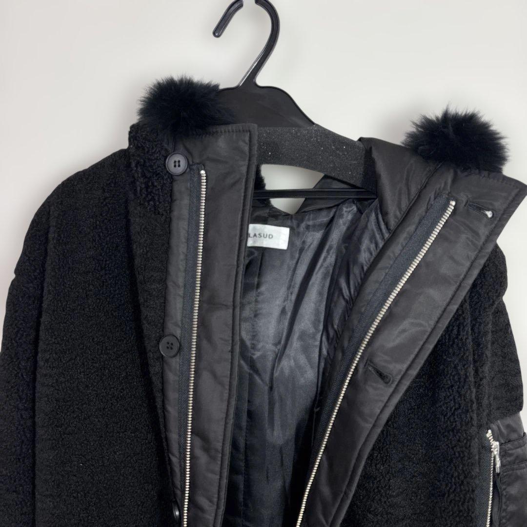LASUD ファーボアコート ブラック 未使用品 サイズ9号 定価34000円