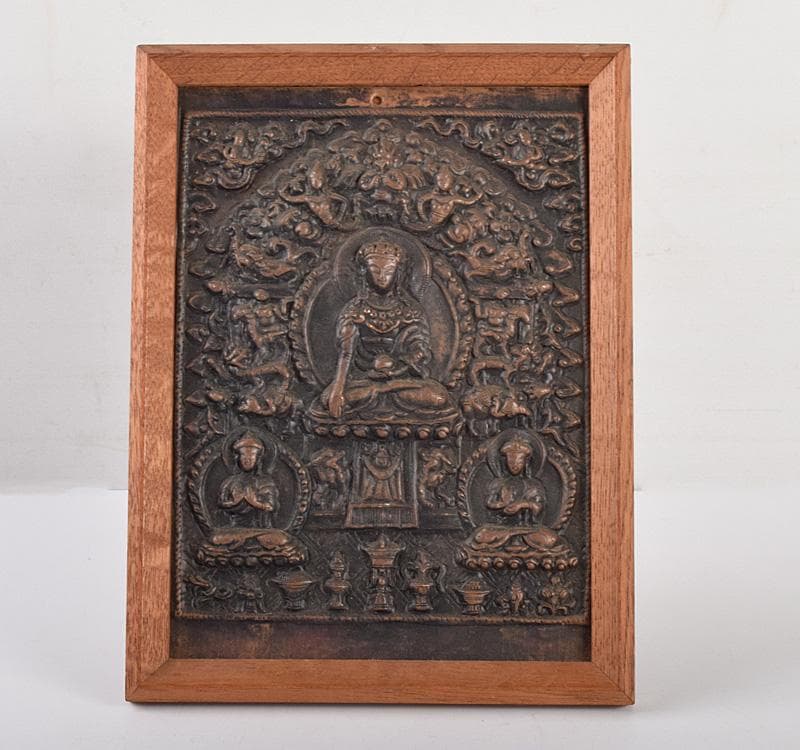 仏教美術　古銅　掛け仏　銅板レリーフ　額装　V　R4916 仏教美術 古銅 掛け仏 銅板レリーフ 額装 V R4916 - メルカリ