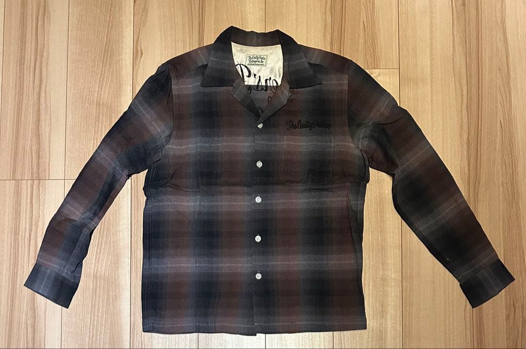WACKO MARIA 50'sオープンカラーオンブレチェックシャツMサイズ WACKO MARIA/OMBRE CHECK OPEN COLLAR SHIRT（BROWN）［オンブレ