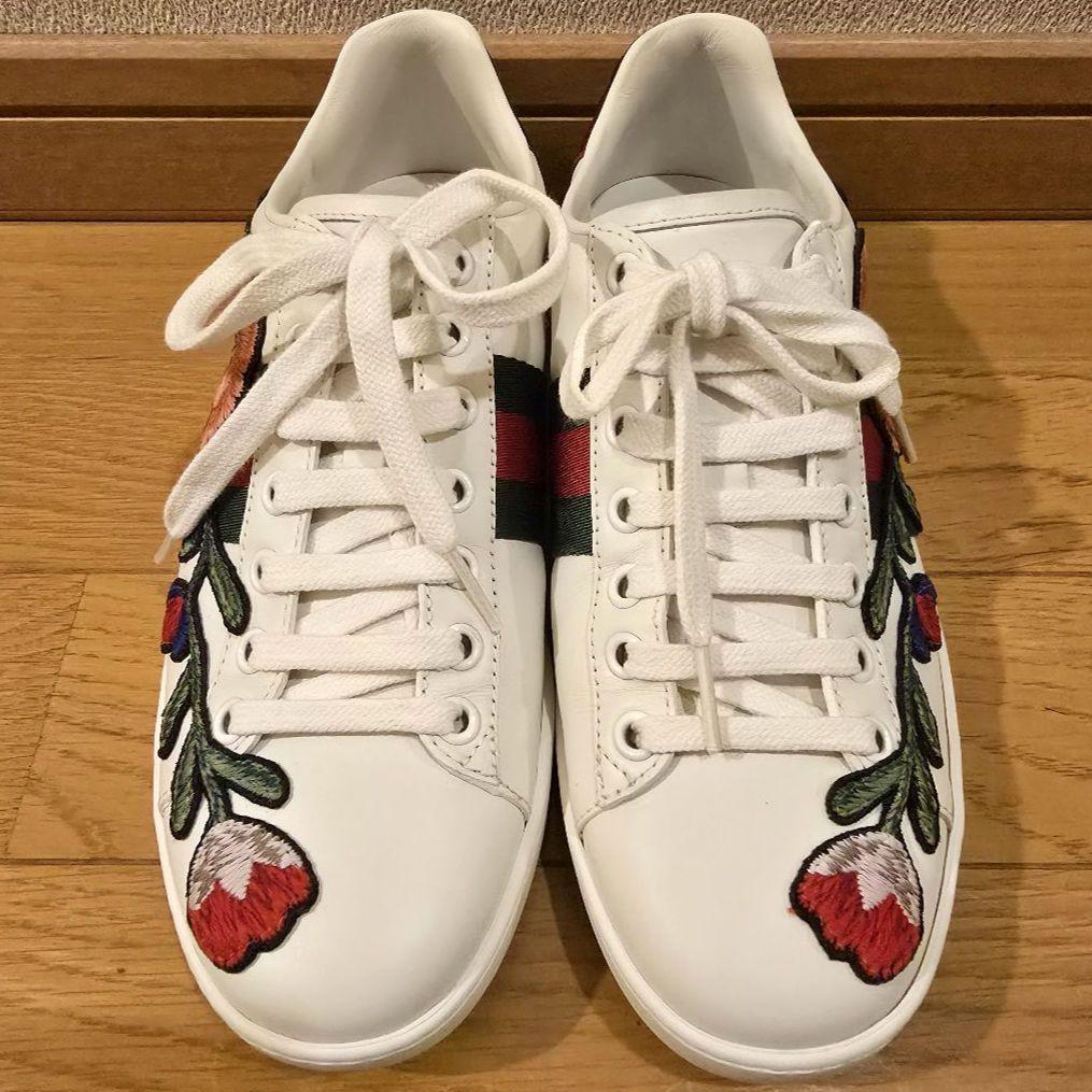 グッチ エース スニーカー シェリーライン 刺繍 花 22.5cm 431917