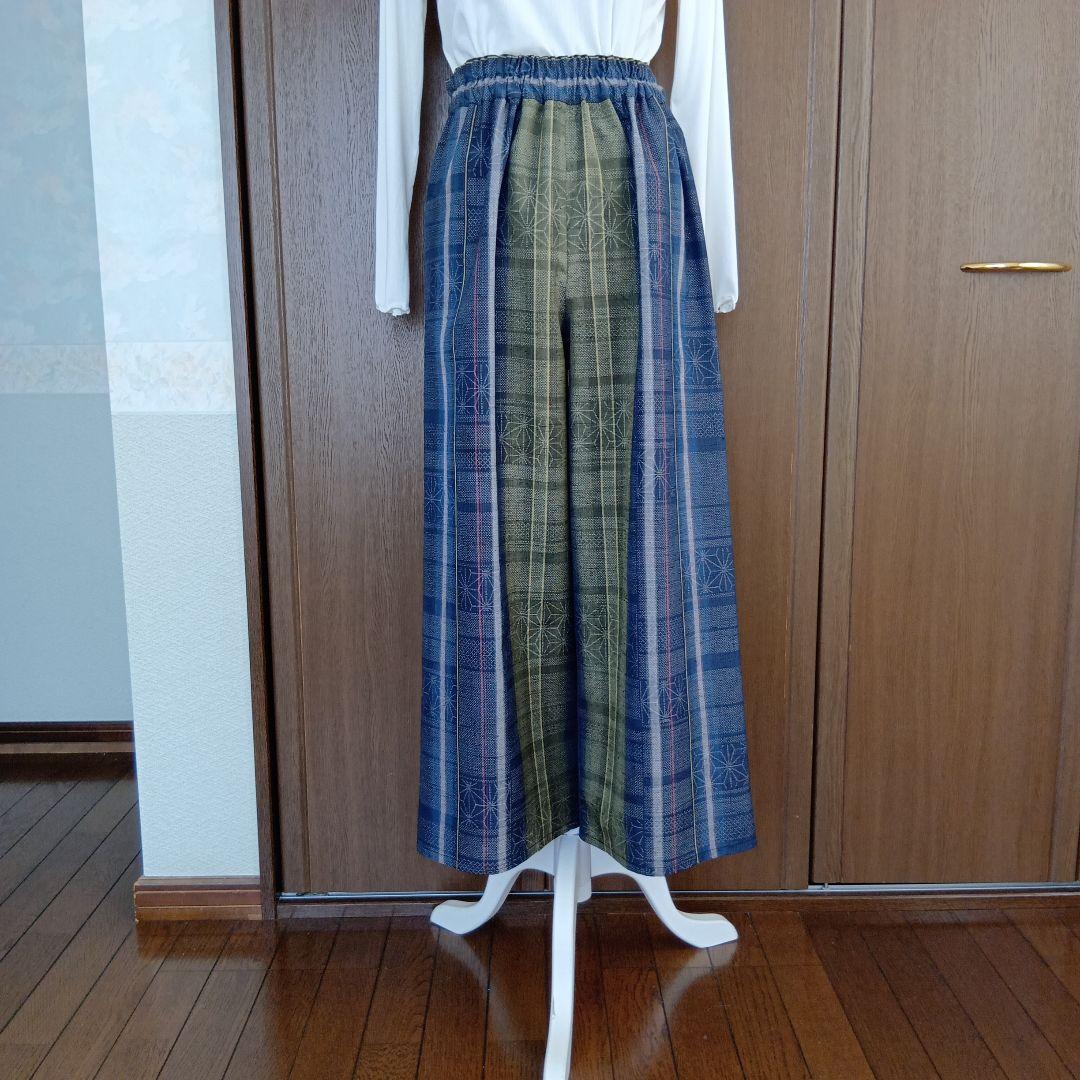 着物リメイク＊高級手織り紬 ロングベスト・ワイドパンツセットアップ