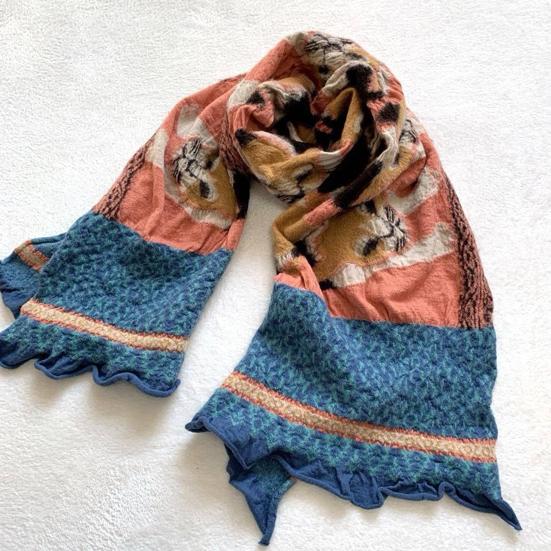 KAPITAL キャピタル 縮絨ウールストール マフラー 三毛猫柄 マルチ