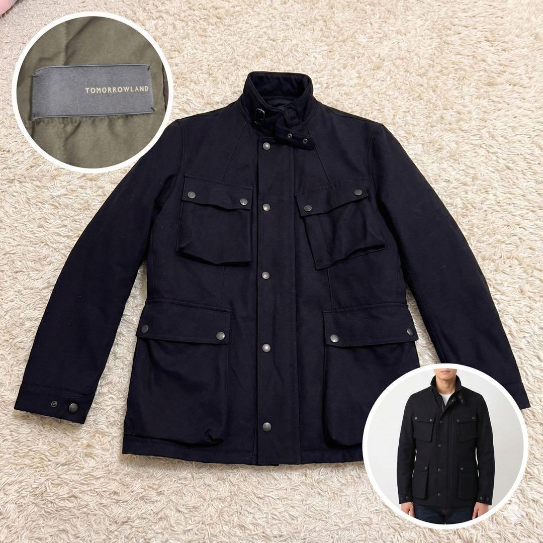 【極美品】トゥモローランド ウールカシミヤ フィールドジャケット ネイビー M ウールカシミヤ シングルブレステッド 2Bジャケット ZEGNA TROFEO