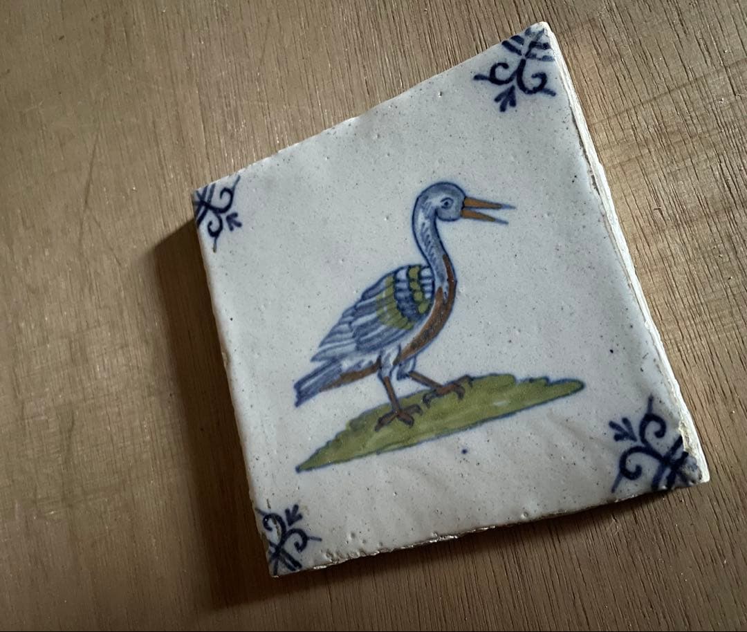 17世紀 オランダ 鳥の絵柄のデルフトタイル / 古道具 アンティーク