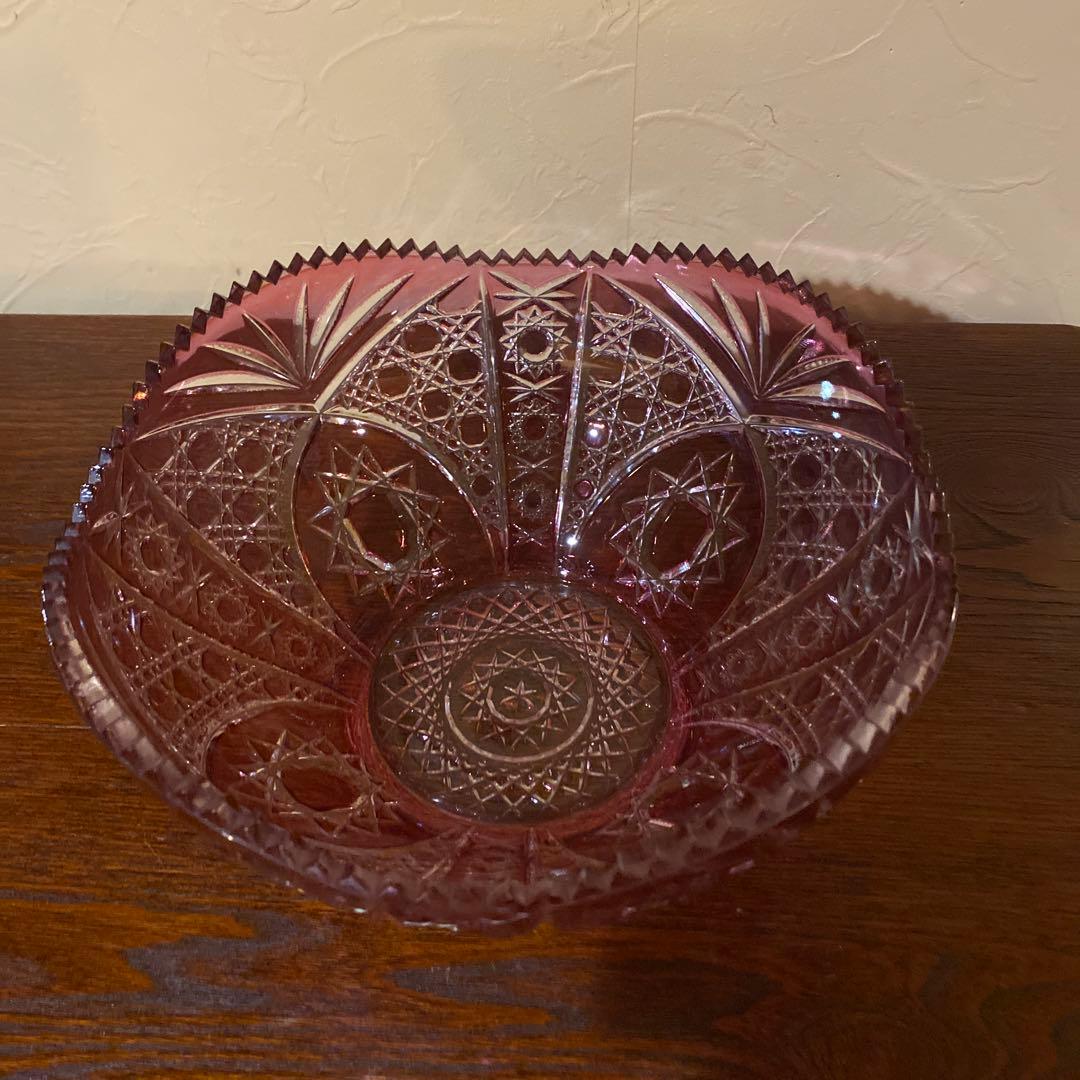 輸入品フランス製 赤被せ クリスタル カットガラスボール 切子ボール