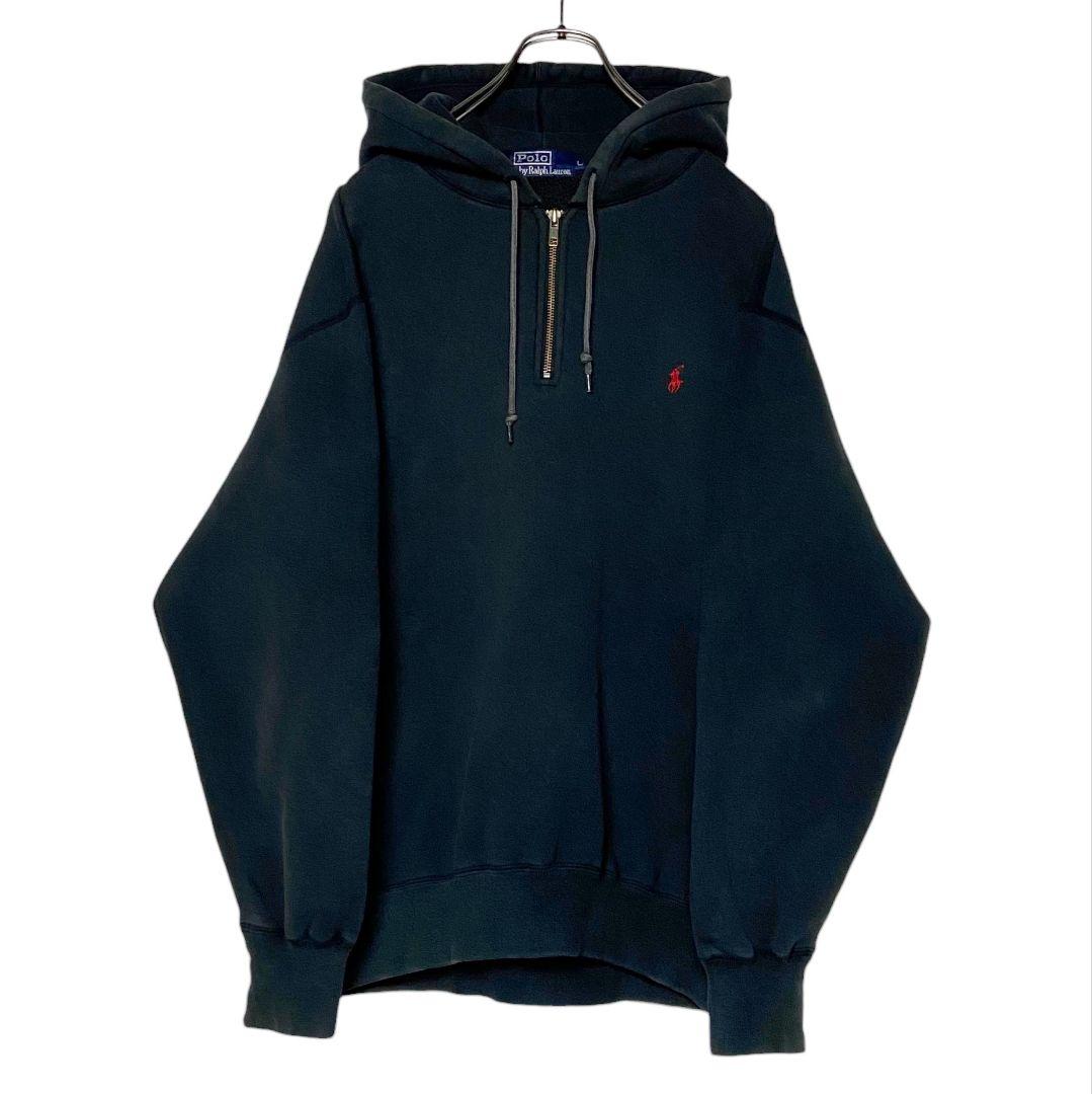 90sポロラルフローレン ハーフジップパーカー 黒 Lフェードブラック