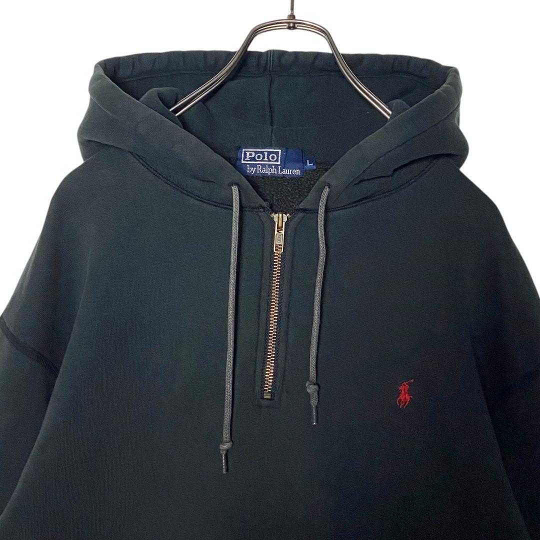 90sポロラルフローレン ハーフジップパーカー 黒 Lフェードブラック