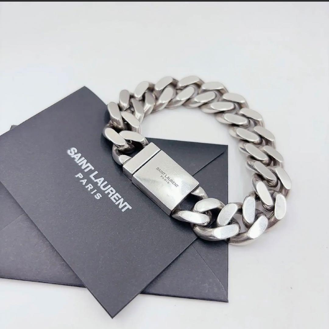 SAINT LAURENT シルバートーン カーブチェーン ブレスレット L - メルカリ