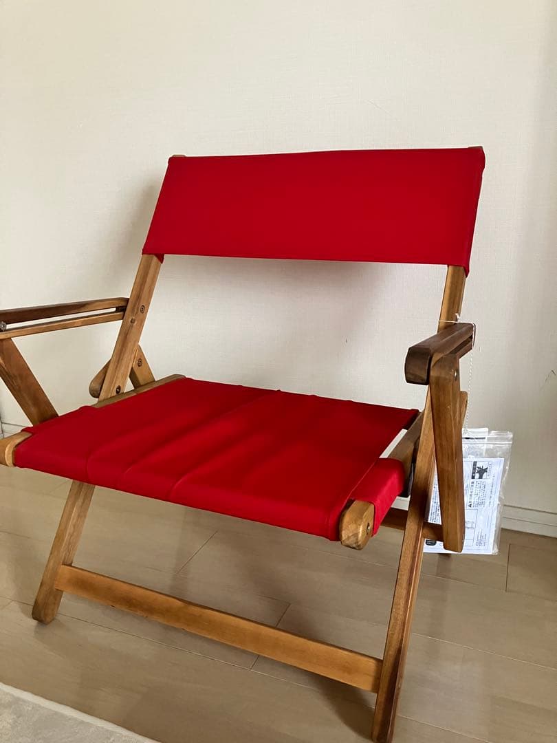 アウトドア 椅子 アカシア折り畳みファブリックチェアー 赤 2脚セット