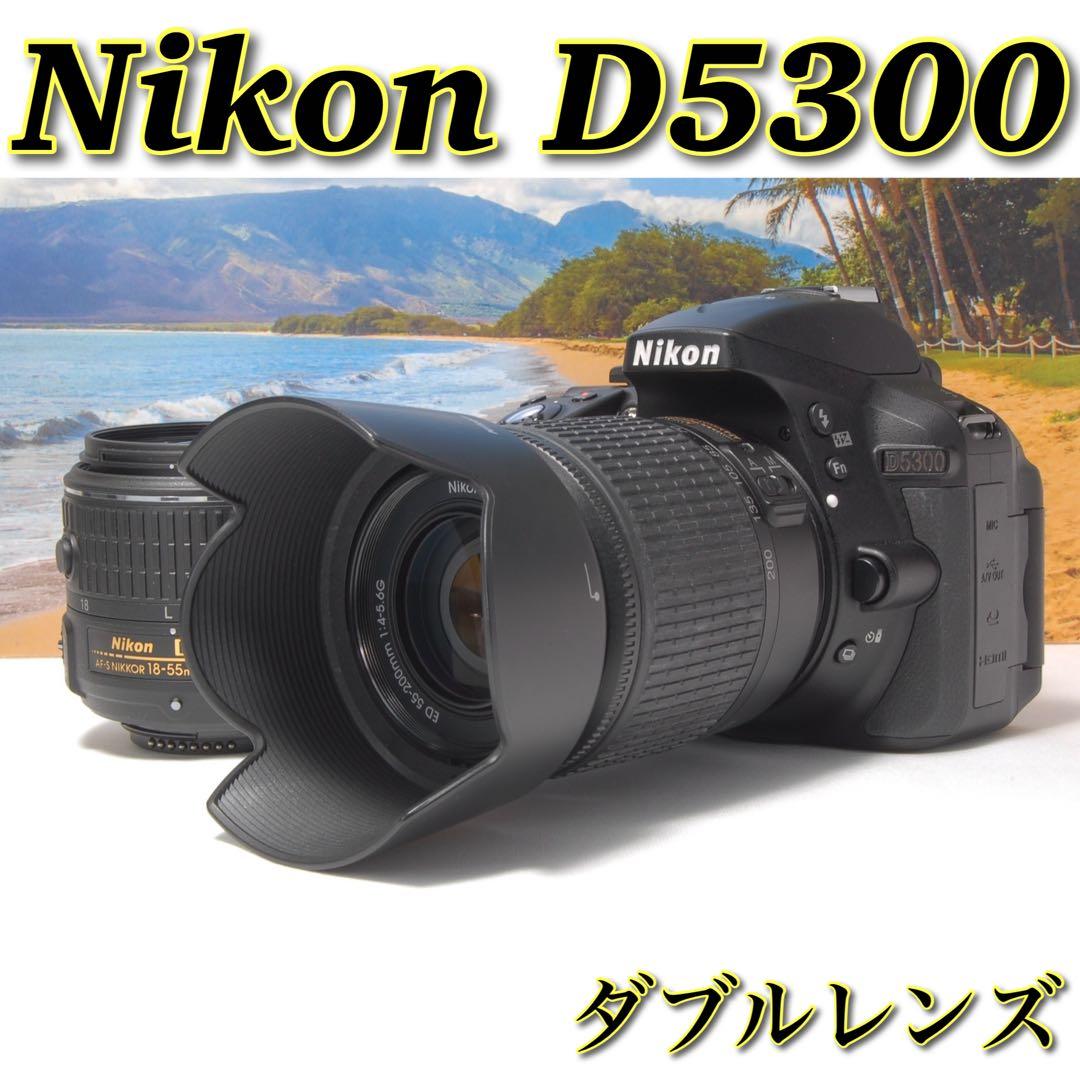 美品❤️Nikon D5300 ダブルレンズ 箱付き WiFi転送機能搭載 人気 美品】 Nikon D5300 Wi-Fi搭載 自撮りOK スマホ転送 元箱付き 初心者