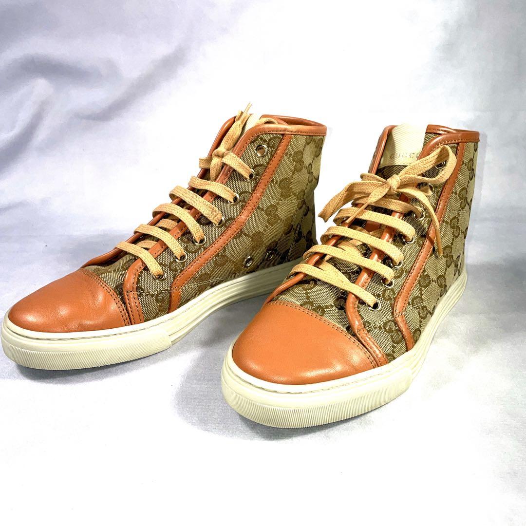 W*N様 【現行】美品GUCCI グッチ　GG ハイカット スニーカー　ピンクベ 美品 GUCCI グッチ GGキャンバス ハイカットスニーカー ピンク レザー
