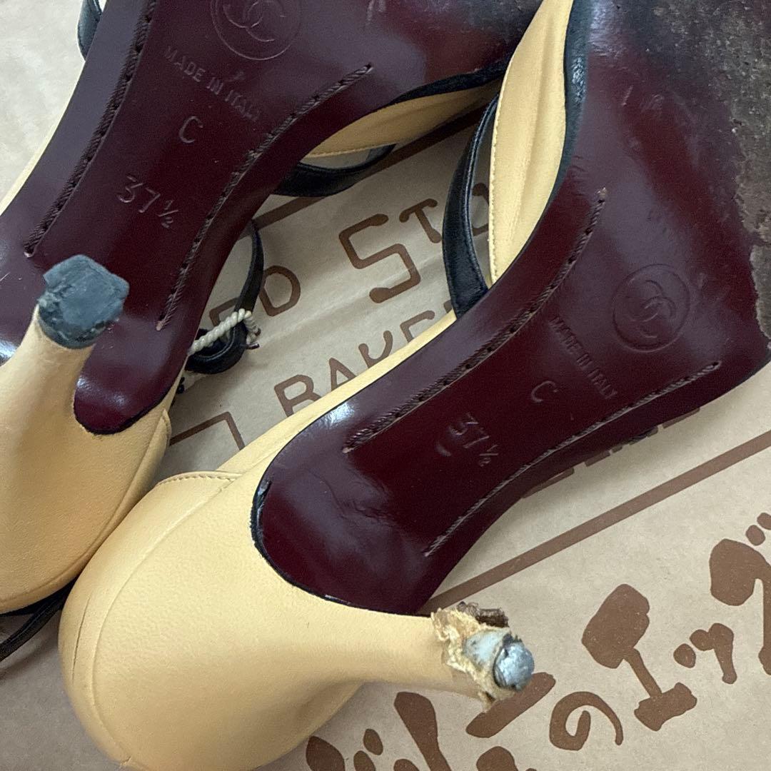 ベージュと黒のポインテッドトゥハイヒール CHANEL - メルカリ