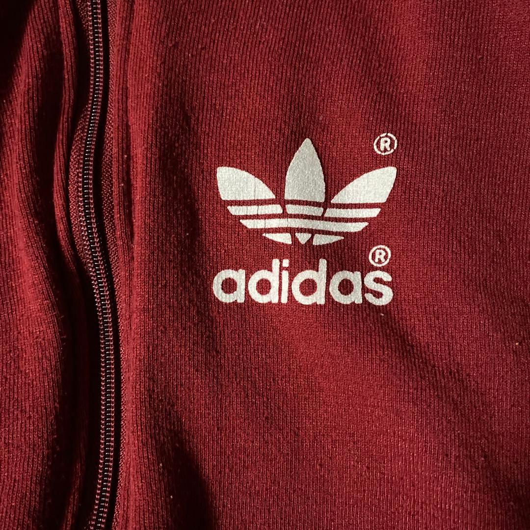 ビンテージadidas バーガンディ USA製ジップパーカー XL
