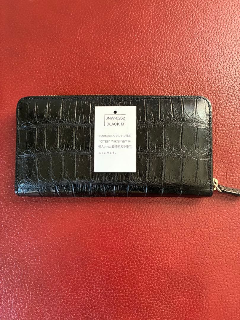 クロコダイル ラウンド長財布 メタルファスナー ブラック マット仕上げ 三京商会 sankyo shokai（三京商会） ＜爆買＞クロコダイル 長財布 メンズ