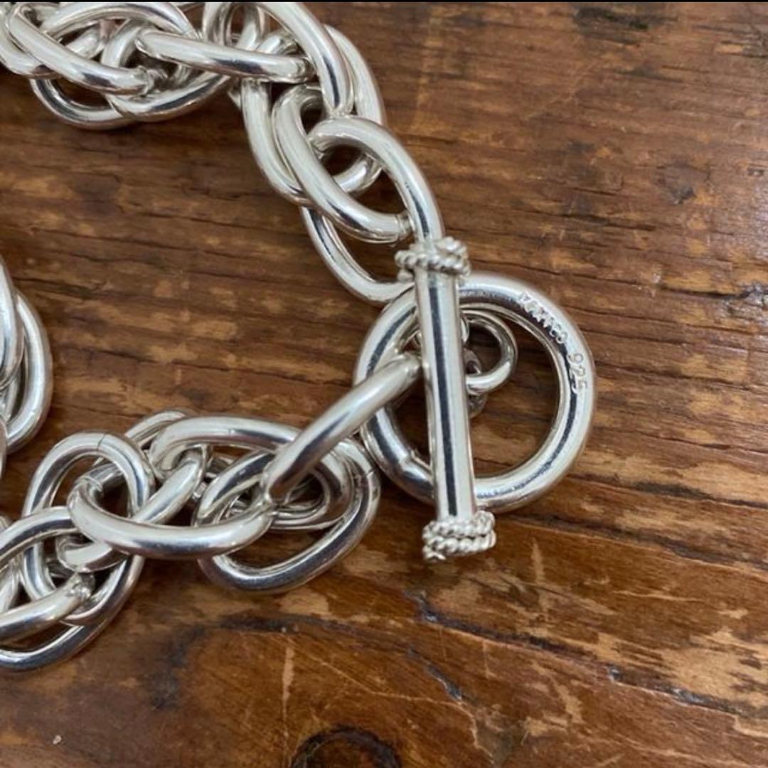 ヴィンテージ メキシカンジュエリー シルバー Tバー ダブル チェーンブレス