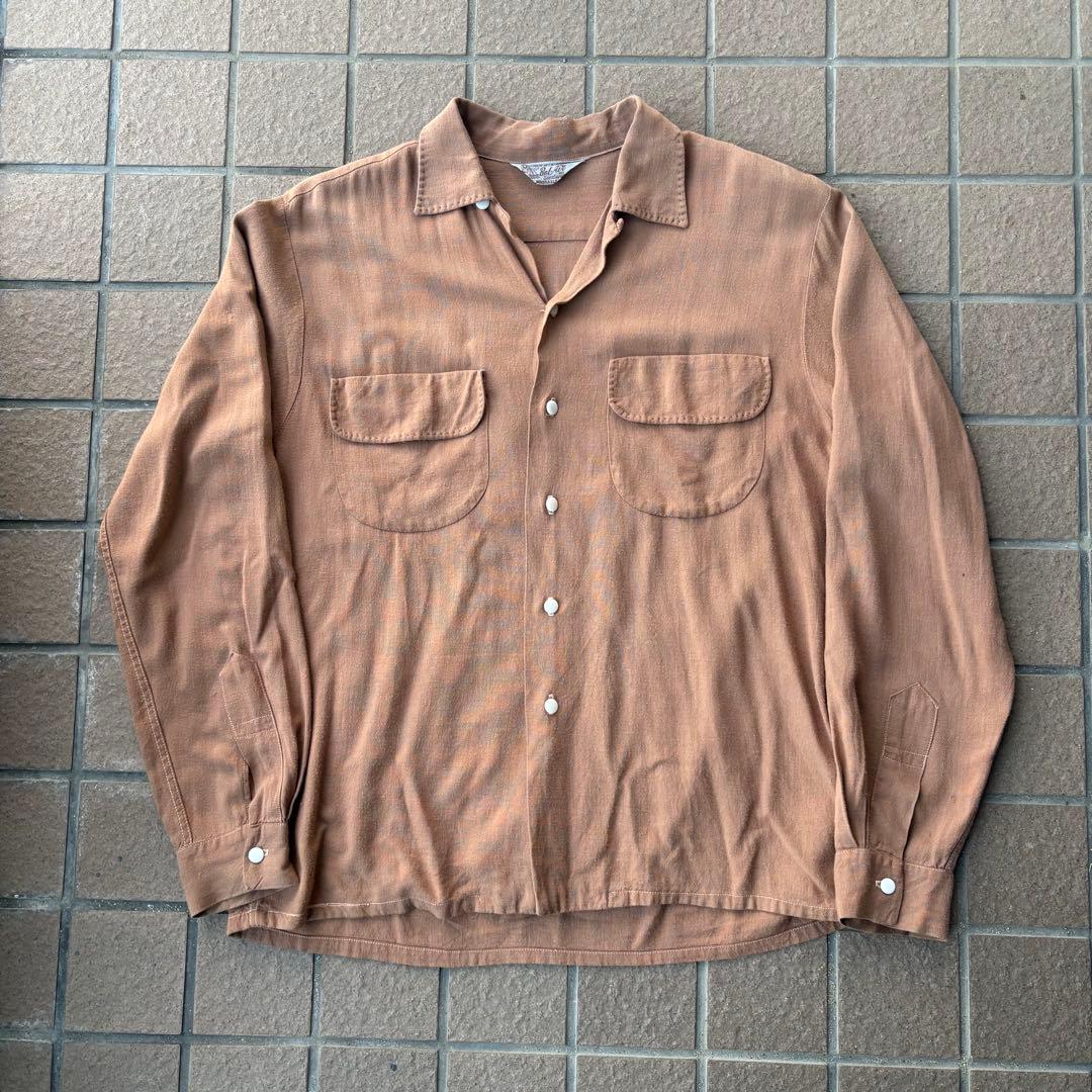 50s 開襟レーヨンシャツ “ハンドステッチ” 15-15 1/2 - メルカリ